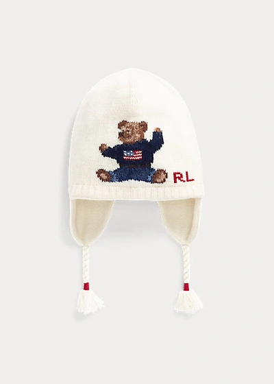 Shop Polo Ralph Lauren Polo Bear Wool-blend Earflap Hat In Ivory