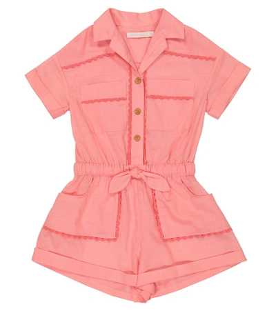 Shop Zimmermann Poppy Cotton Voile Playsuit In Pink