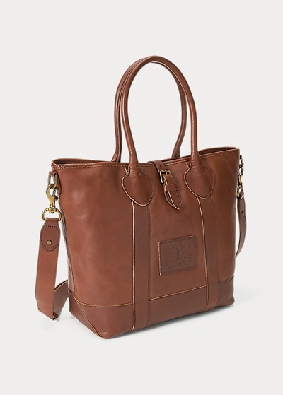 Shop Ralph Lauren Heritage Tumbled Leather Tote In Saddle