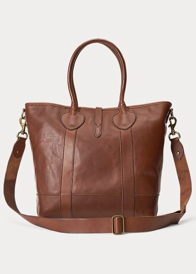 Shop Ralph Lauren Heritage Tumbled Leather Tote In Saddle