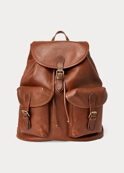 Shop Ralph Lauren Heritage Leather Backpack In Saddle