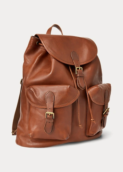 Shop Ralph Lauren Heritage Leather Backpack In Saddle