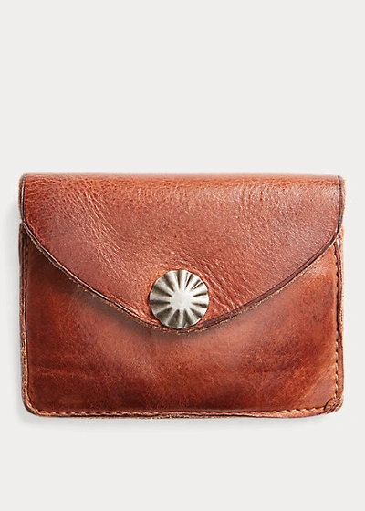 Double Rl Tumbled Leather Card Wallet In Dark Brown ModeSens