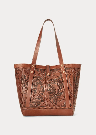 Shop Ralph Lauren Hand-tooled Leather Tote In Brown