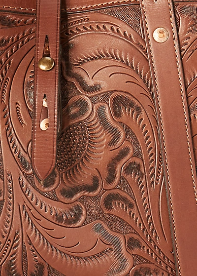 Shop Ralph Lauren Hand-tooled Leather Tote In Brown