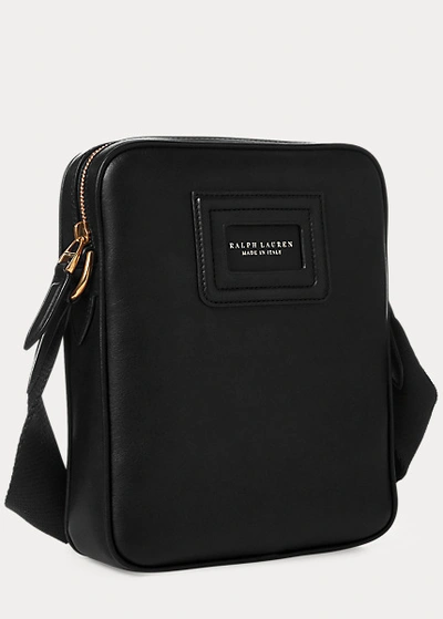 Shop Ralph Lauren Id Badge Leather Crossbody Bag In Black