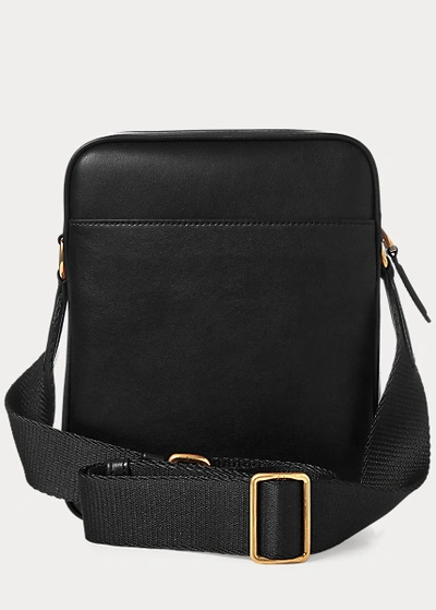 Shop Ralph Lauren Id Badge Leather Crossbody Bag In Black