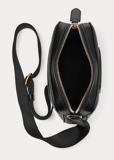 Shop Ralph Lauren Id Badge Leather Crossbody Bag In Black