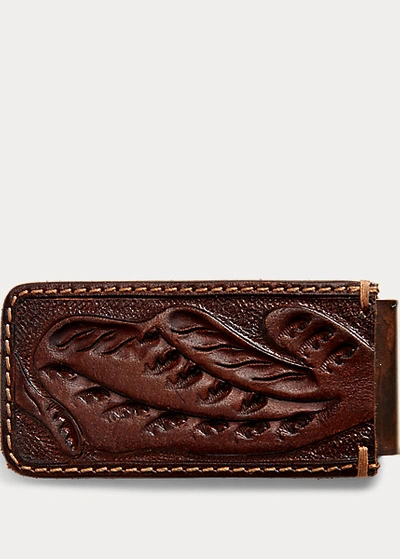 Double Rl Tooled-leather Money Clip In Copper