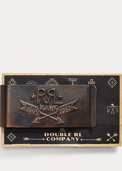 Double Rl Tooled-leather Money Clip In Copper