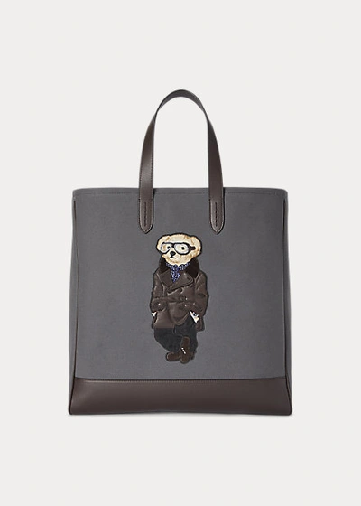 Shop Ralph Lauren Polo Bear Canvas & Calfskin Tote In Black