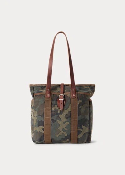 Shop Ralph Lauren Camouflage Cotton Canvas Tote In Olive