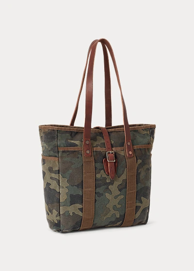 Shop Ralph Lauren Camouflage Cotton Canvas Tote In Olive