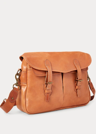 Shop Ralph Lauren Heritage Leather Messenger Bag In Natural