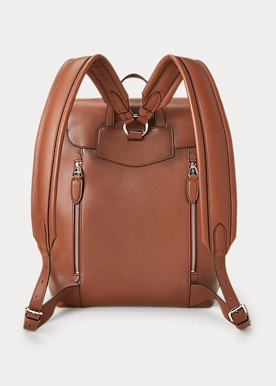 Shop Ralph Lauren Burnished Calfskin Voyager Backpack In Chestnut