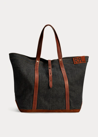 Double Rl Leather-trim Denim Tote In Indigo