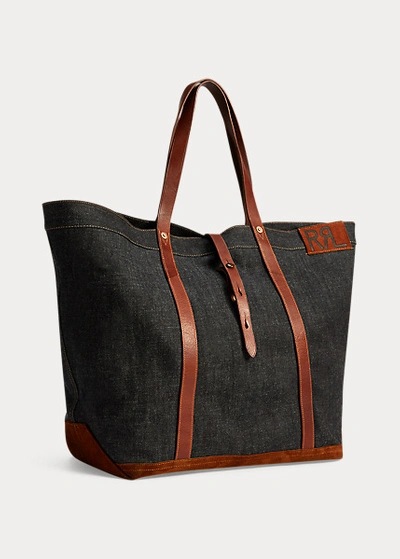 Double Rl Leather-trim Denim Tote In Indigo