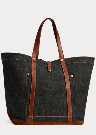 Double Rl Leather-trim Denim Tote In Indigo
