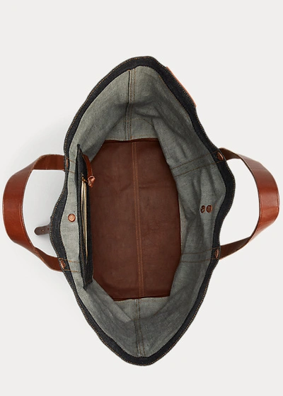 Double Rl Leather-trim Denim Tote In Indigo