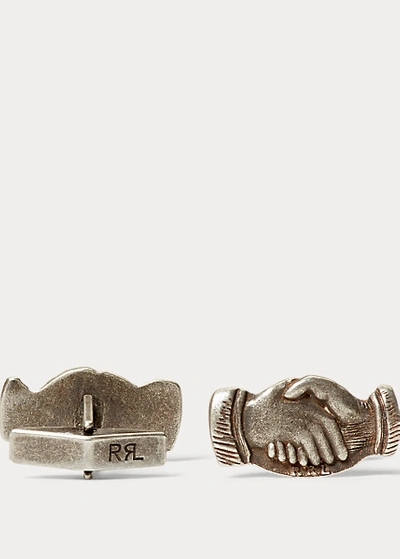 Double Rl Handshake Cuff Links In Silver