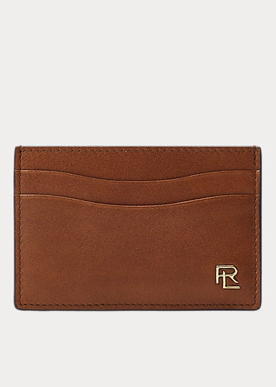 Shop Ralph Lauren Metal-plaque Leather Card Case In Chestnut