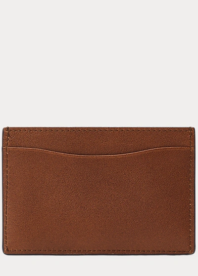 Shop Ralph Lauren Metal-plaque Leather Card Case In Chestnut