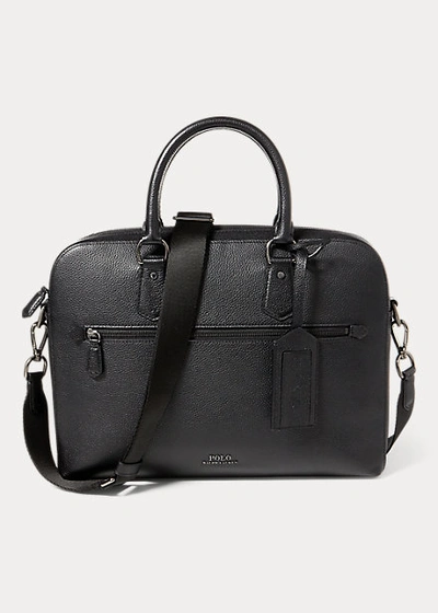 Shop Ralph Lauren Pebbled Leather Briefcase In Dark Brown
