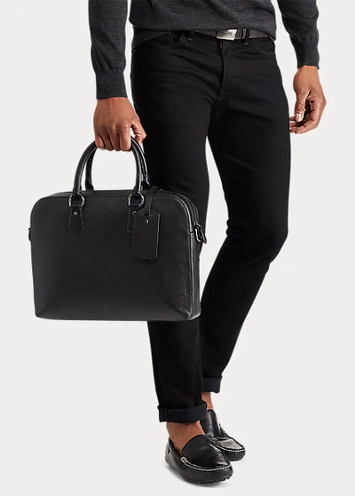 Shop Ralph Lauren Pebbled Leather Briefcase In Dark Brown