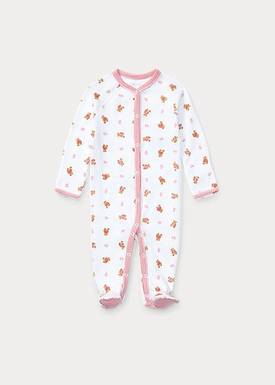 Polo Ralph Lauren Polo Bear Cotton Footed Coverall In White Multi