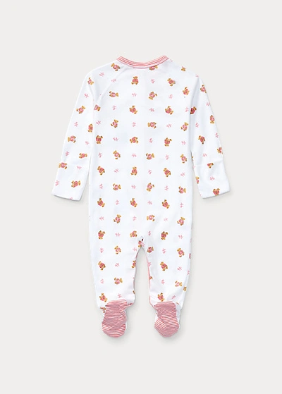 Polo Ralph Lauren Polo Bear Cotton Footed Coverall In White Multi