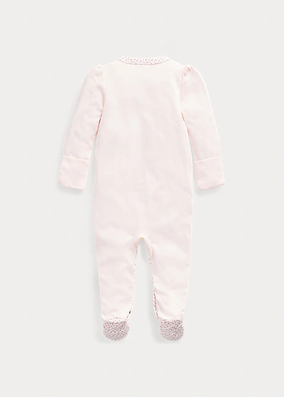 Polo Ralph Lauren Floral-trim Footed Coverall In Delicate Pink