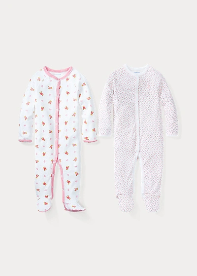 Polo Ralph Lauren Floral Cotton Footed Coverall In White Multi