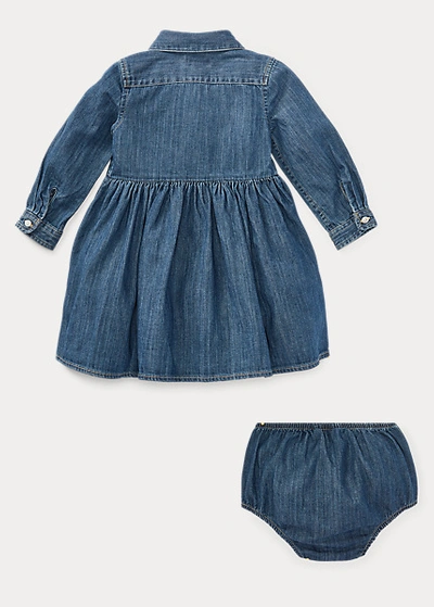 Polo Ralph Lauren Girls' Long Sleeve Denim Dress & Bloomers Set - Baby In Indigo Blue