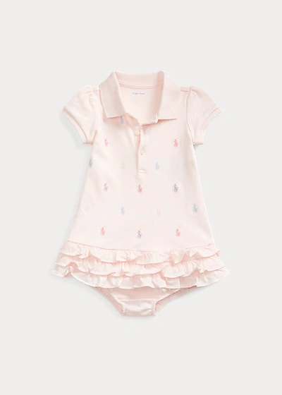 Shop Ralph Lauren Ruffled Polo Dress & Bloomer In Delicate Pink