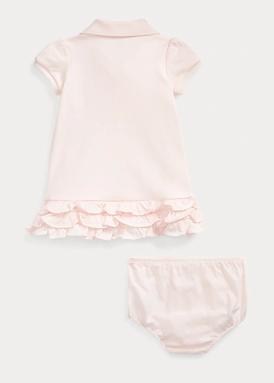 Shop Ralph Lauren Ruffled Polo Dress & Bloomer In Delicate Pink