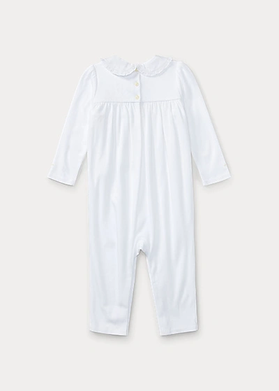 Shop Ralph Lauren Smocked Cotton Coverall In White