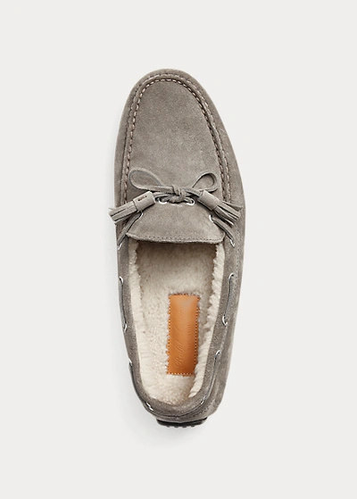 Shop Ralph Lauren Harold Tassel Shearling Driver In Lt Grey/cream