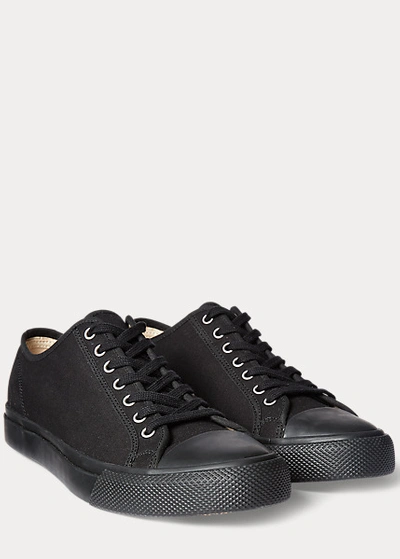 Double Rl Canvas Sneaker In Olive Drab