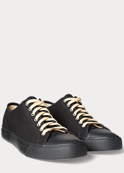 Double Rl Canvas Sneaker In Olive Drab