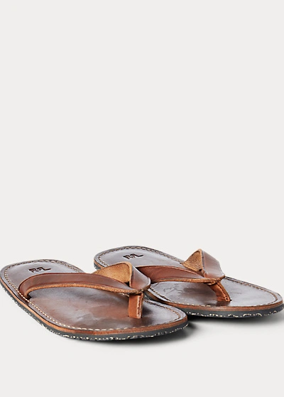 Shop Double Rl Leather Flip-flop Sandal In Dark Brown