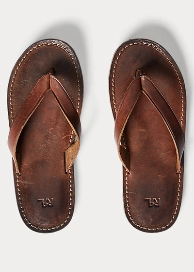 Shop Double Rl Leather Flip-flop Sandal In Dark Brown