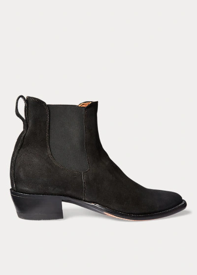 Double Rl Plainview Suede Chelsea Boot In Black