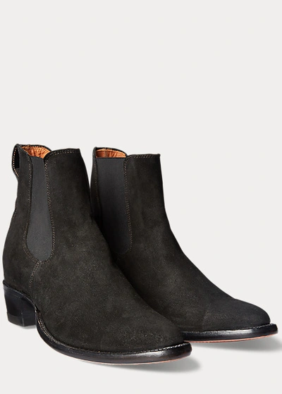 Double Rl Plainview Suede Chelsea Boot In Black