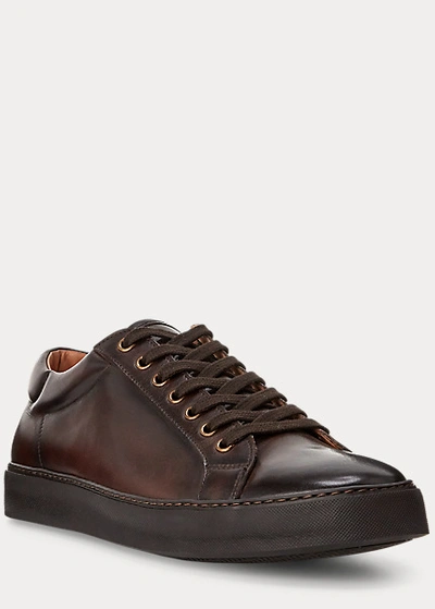 Shop Ralph Lauren Severn Calfskin Sneaker In Dark Brown