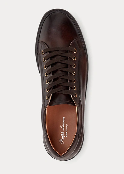 Shop Ralph Lauren Severn Calfskin Sneaker In Dark Brown