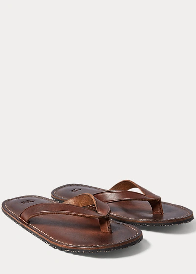 Shop Double Rl Leather Flip-flop Sandal In Dark Brown