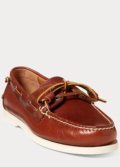 Polo Ralph Lauren Merton Leather Boat Shoe In Deep Saddle Tan