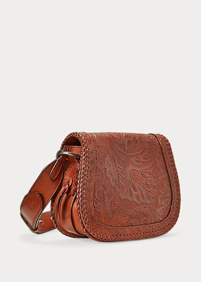Shop Ralph Lauren Leather Small Crossbody Bag In Cuoio