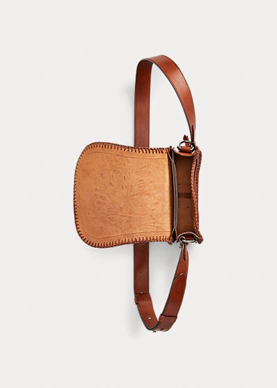 Shop Ralph Lauren Leather Small Crossbody Bag In Cuoio