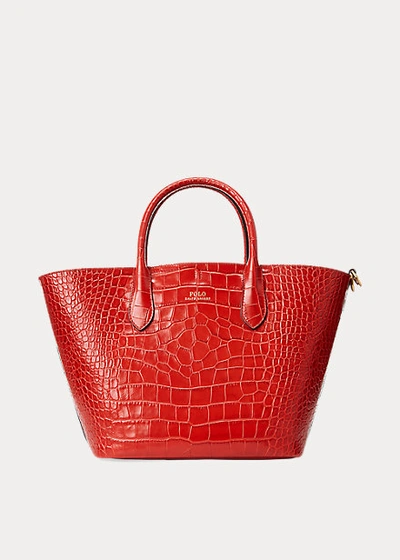 Shop Ralph Lauren Embossed Medium Bellport Tote In Scarlet